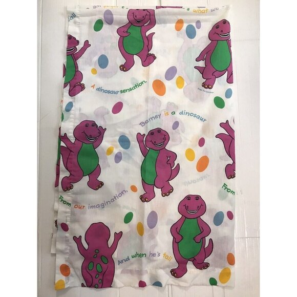 Vintage 1992 Barney Dinosaur Crib Toddler Lot Two Fitted Bed Sheet USA Made 90's - Picture 1 of 6